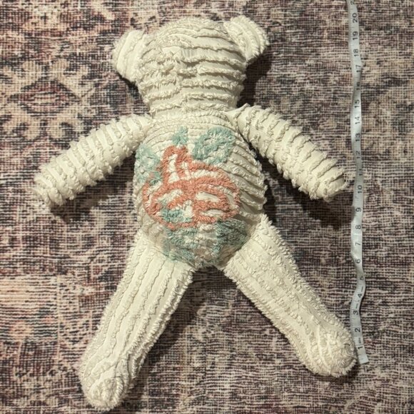 Vintage Chenille Teddy Bear Handmade Plush with Embroidered Floral Design Plush - Picture 6 of 9